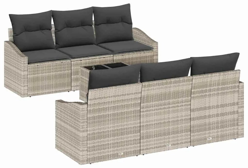 Conjunto de Sofá de Jardim 7 Peças com Almofadas Cinza Claro em Vime S