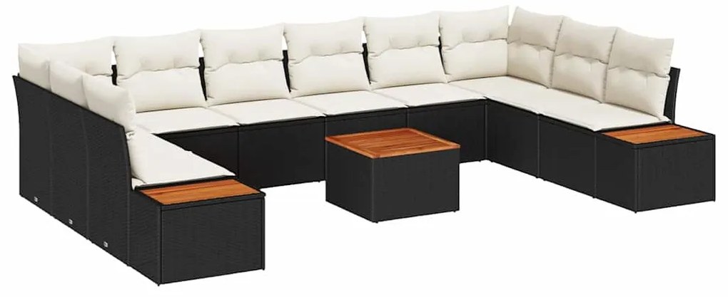 Conjunto de Sofás de Jardim de 11 Peças com Almofadas Preto Rattan Acá