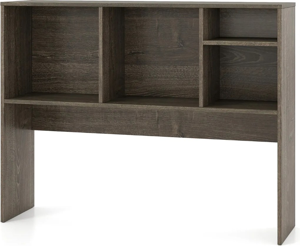 Estante organizadora de secretária 94 x 25 x 73 cm com 4 cubículos e compartimento traseiro aberto Café