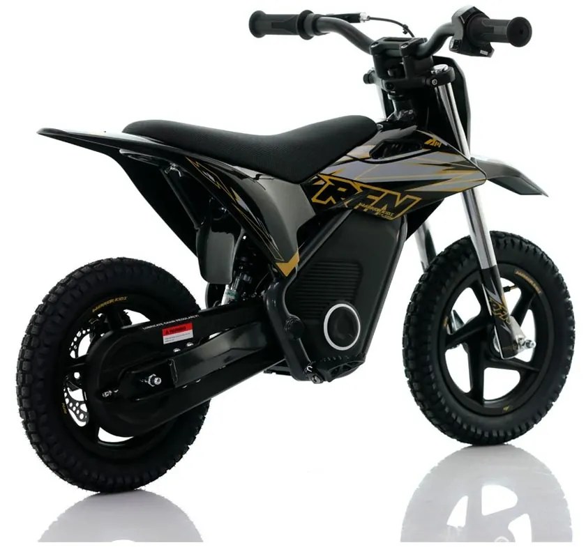 Mini moto eléctrica velocidade até 13 Km/h C/Limitador  RFN Warrior SX-E150 150W 12” Preto/Dourada