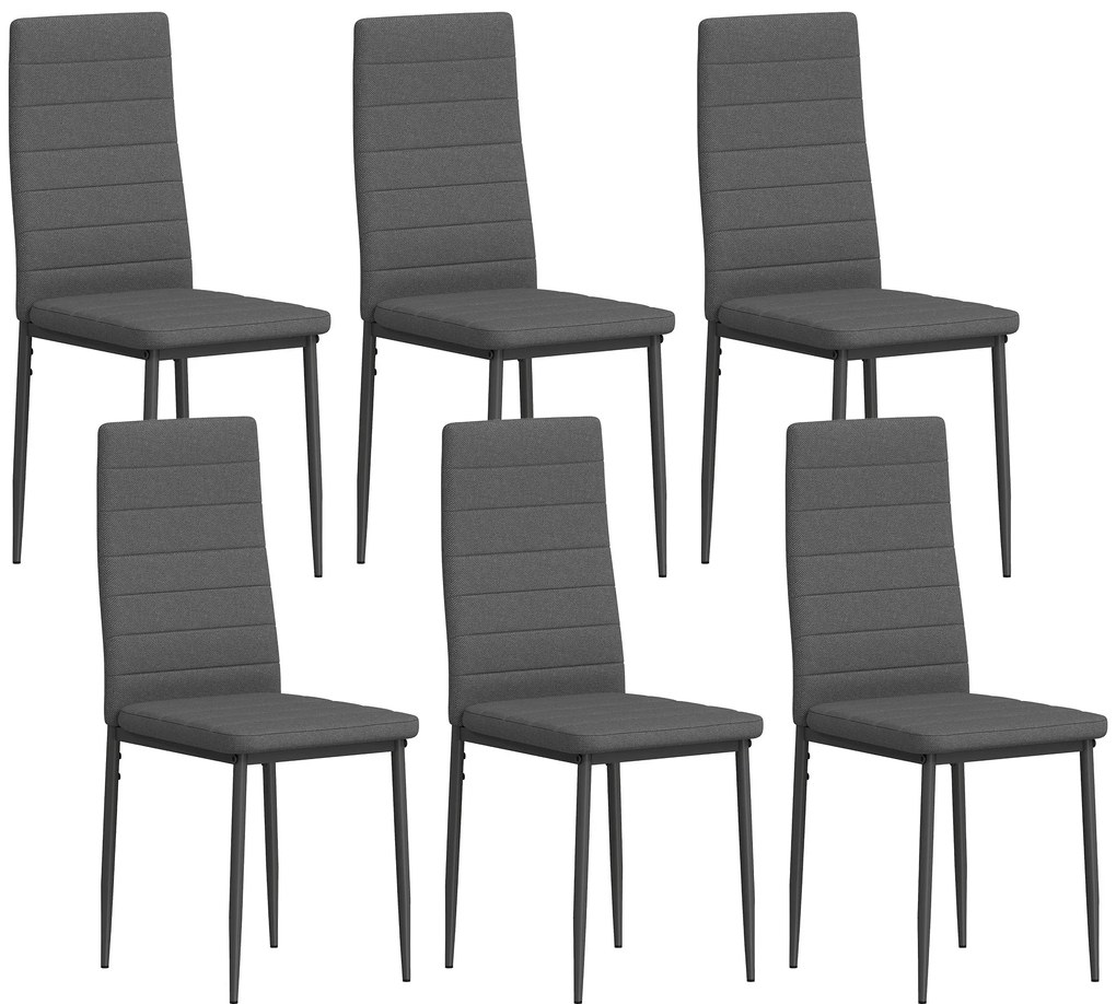 Conjunto de 6 Cadeiras de Sala de Jantar Estofadas em Linho e Pés de Metal (MESA NÃO INCLUÍDA)  para Cozinha Carga Máxima 120kg 41x50x97 cm Cinza