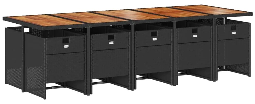 11 pcs conjunto de jantar p/ jardim c/ almofadões vime PE preto