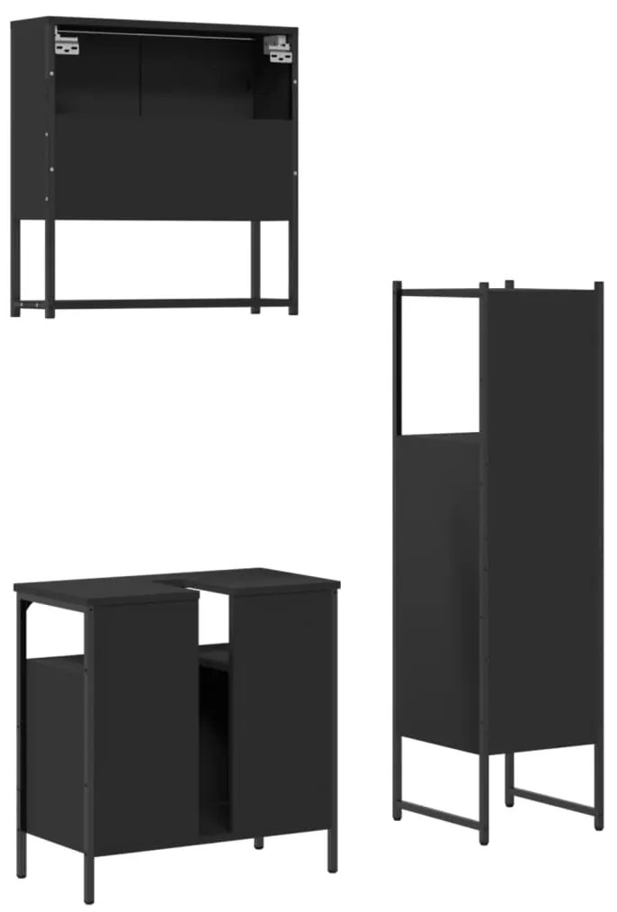 3 pcs conjunto móveis casa de banho derivados de madeira preto