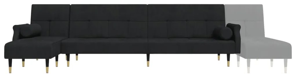 Sofá-cama em forma de L 271x140x70 cm veludo preto