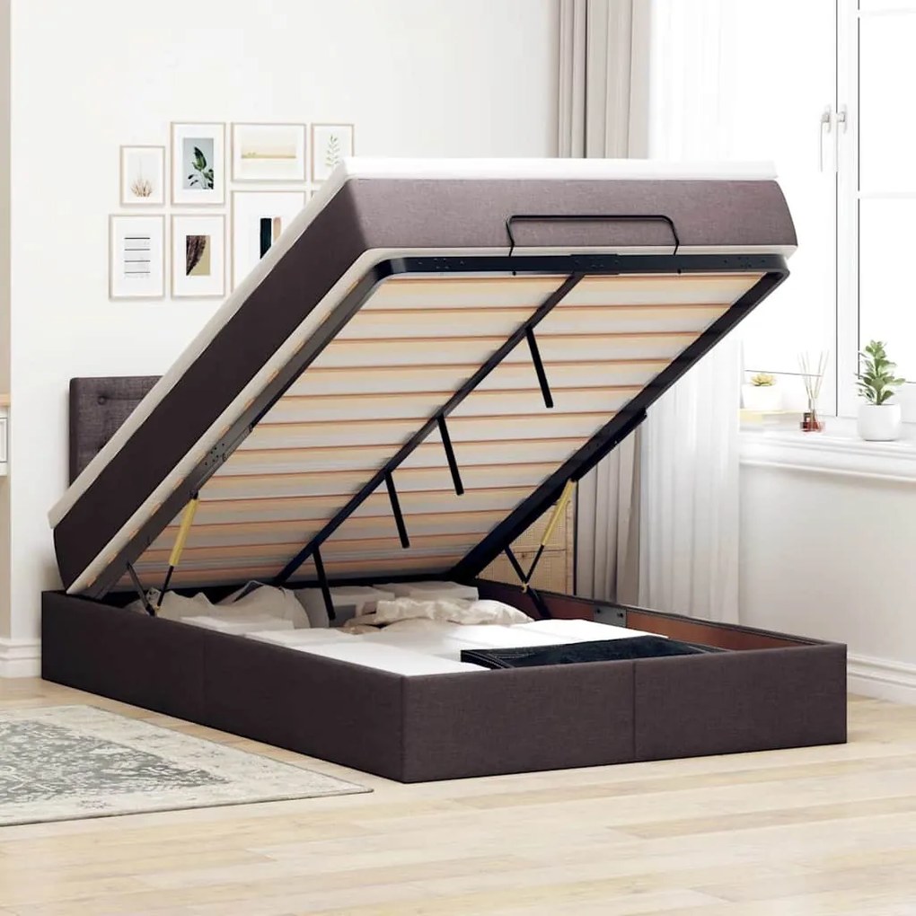 Cama otomana com colchão 120x200 cm tecido castanho escuro