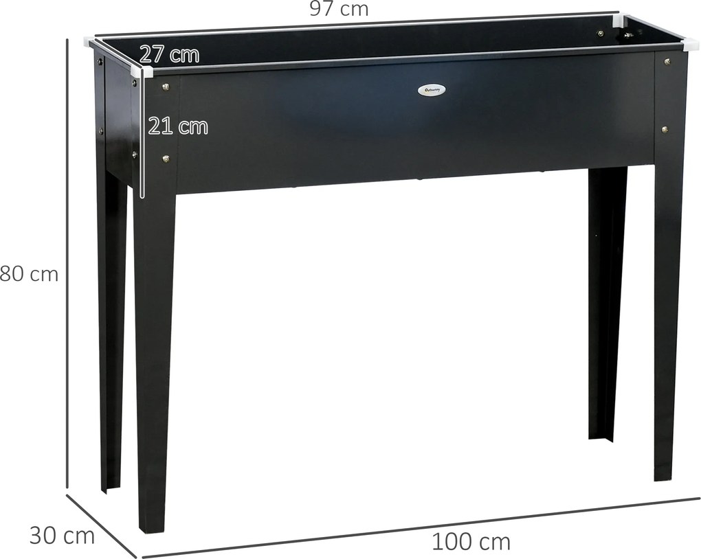 Floreira com pés, floreira, para horta, com orifício de drenagem, em aço galvanizado, 100 x 30 x 80 cm, preta
