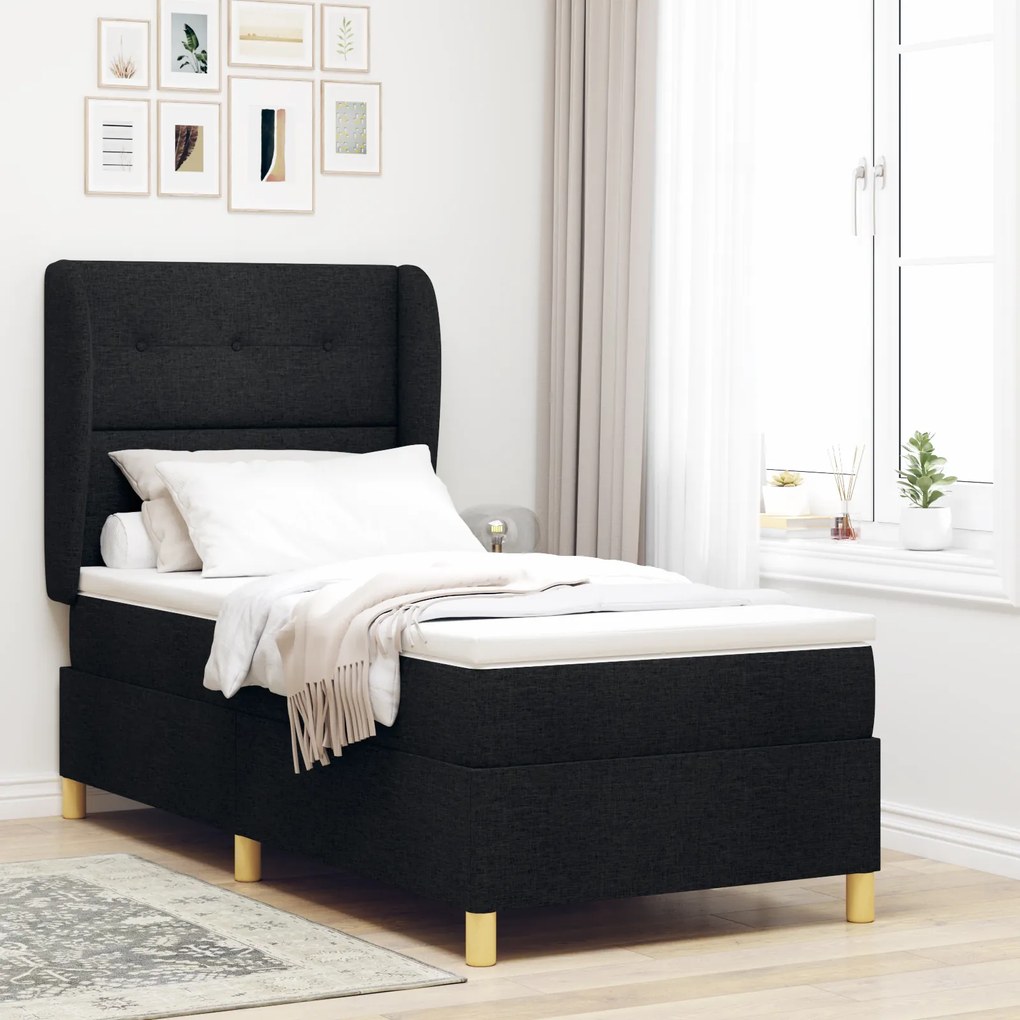vidaXL Cama Box com Colchão Preto 90x190 cm Tecido