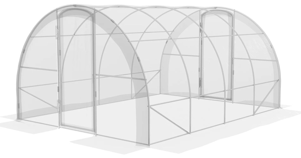 Outsunny Estufa de Túnel 4x3x2 m Estufa de Jardim com 2 Portas Estufa para Horticultura com Teto Arredondado Transparente