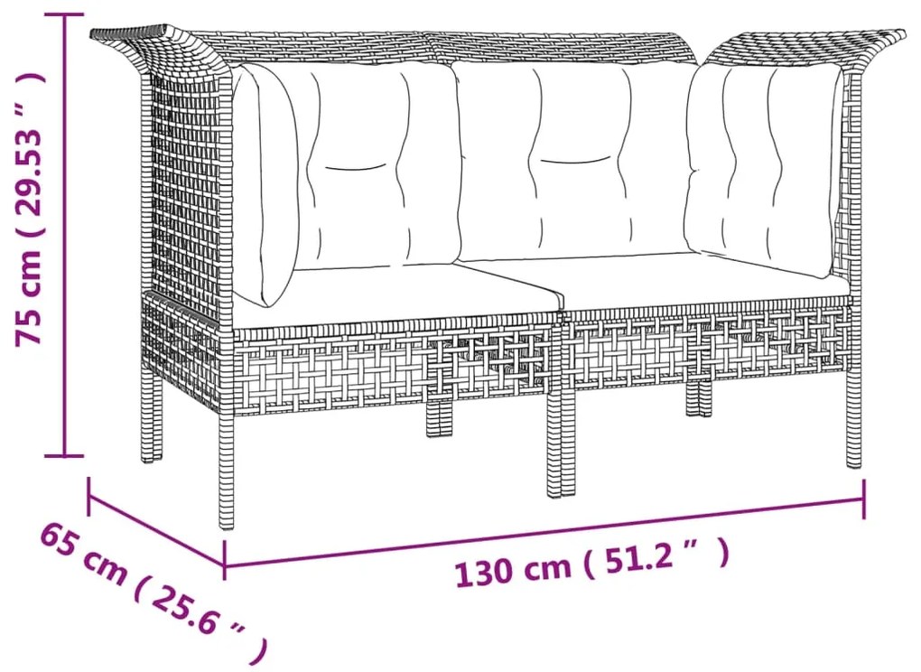 7 pcs conjunto lounge de jardim c/ almofadões vime PE cinzento