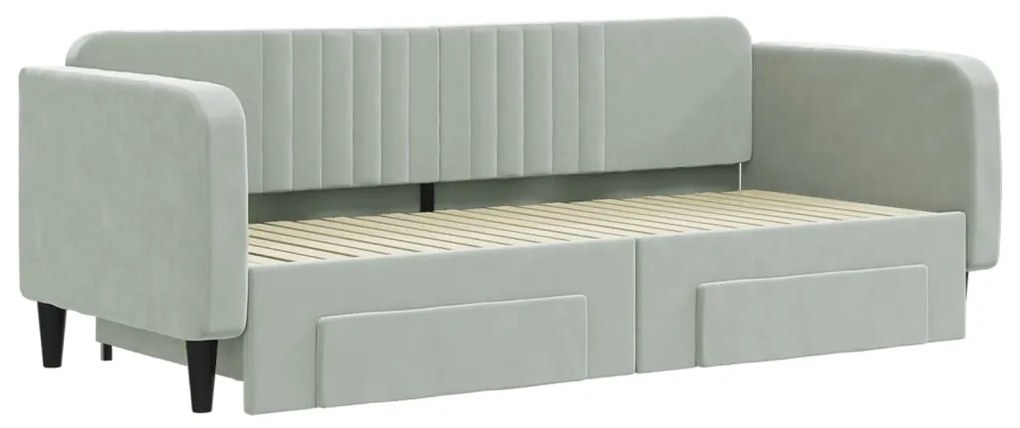 Sofá-cama c/ gavetão e gavetas 90x200 cm veludo cinzento-claro