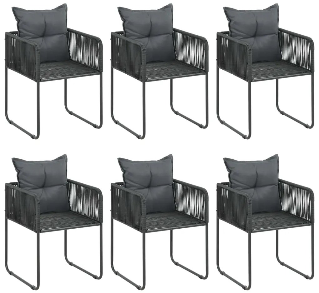 7 pcs conjunto de jantar para jardim vime de PVC preto