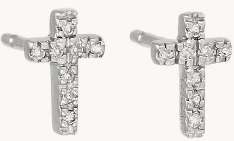 Brincos em ouro branco com diamantes Jolie Croix, 0,05 quilates