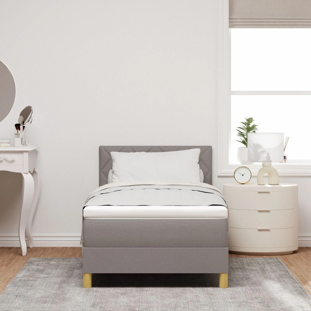 Cama Box com Colchão & LED Taupe 90x190 cm em Tecido
