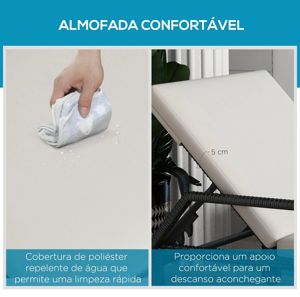 Espreguiçadeira de Vime Chaise Longue de Jardim com Encosto Ajustável