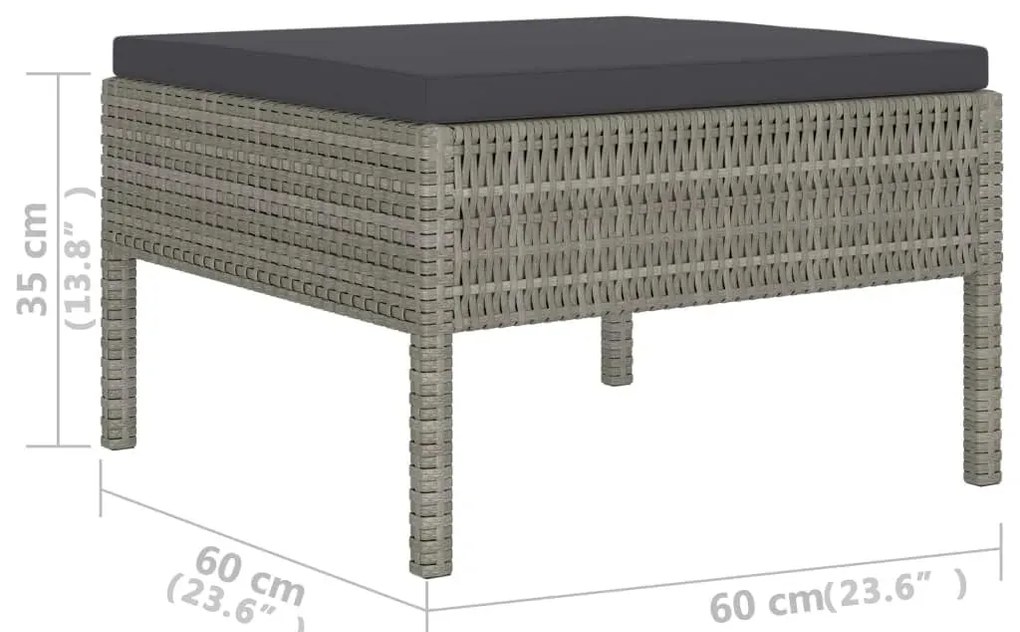6 pcs conjunto lounge de jardim c/ almofadões vime PE cinzento