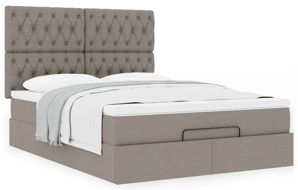 Estrutura de cama otomana com colchão tecido cinzento 140x200cm