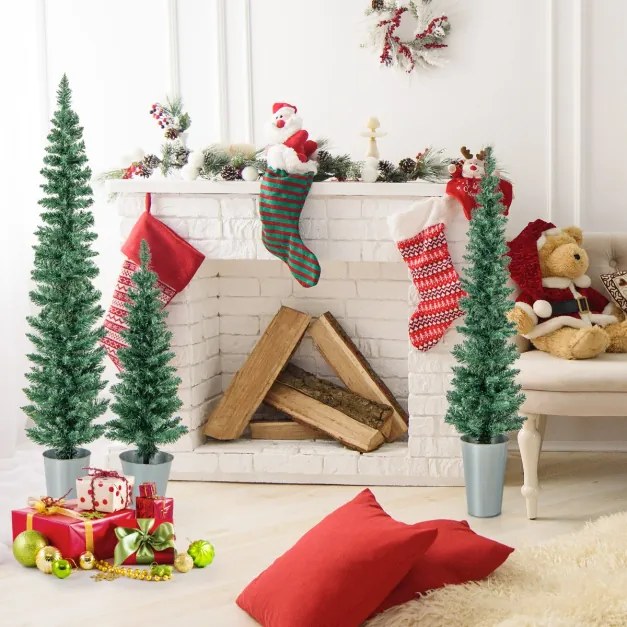 Conjunto de 3 Árvores Natal de Entrada em Vaso de Metal Recheado com Cimento Decoração de Natal