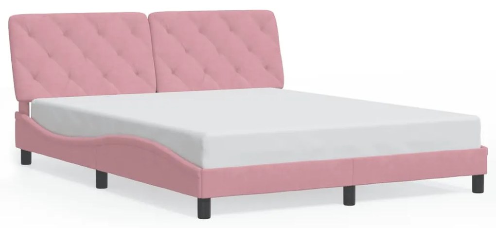 Estrutura de cama c/ luzes LED 160x200 cm veludo rosa