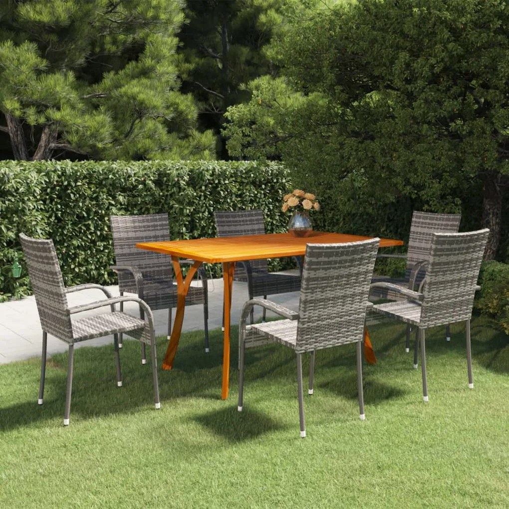 vidaXL 7 pcs conjunto de jantar para jardim cinzento
