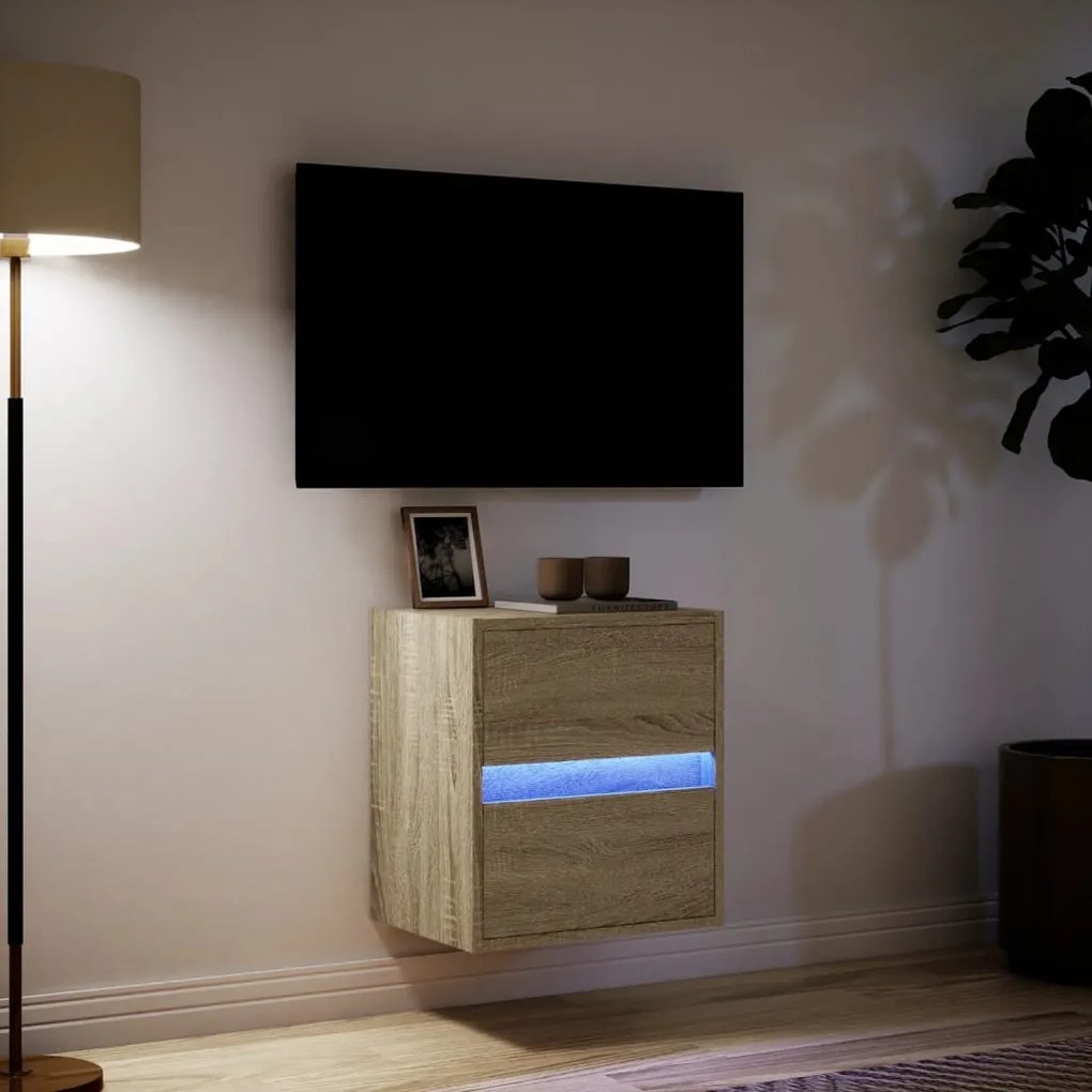 Móvel de parede p/ TV c/ luzes LED 41x31x45 cm carvalho sonoma