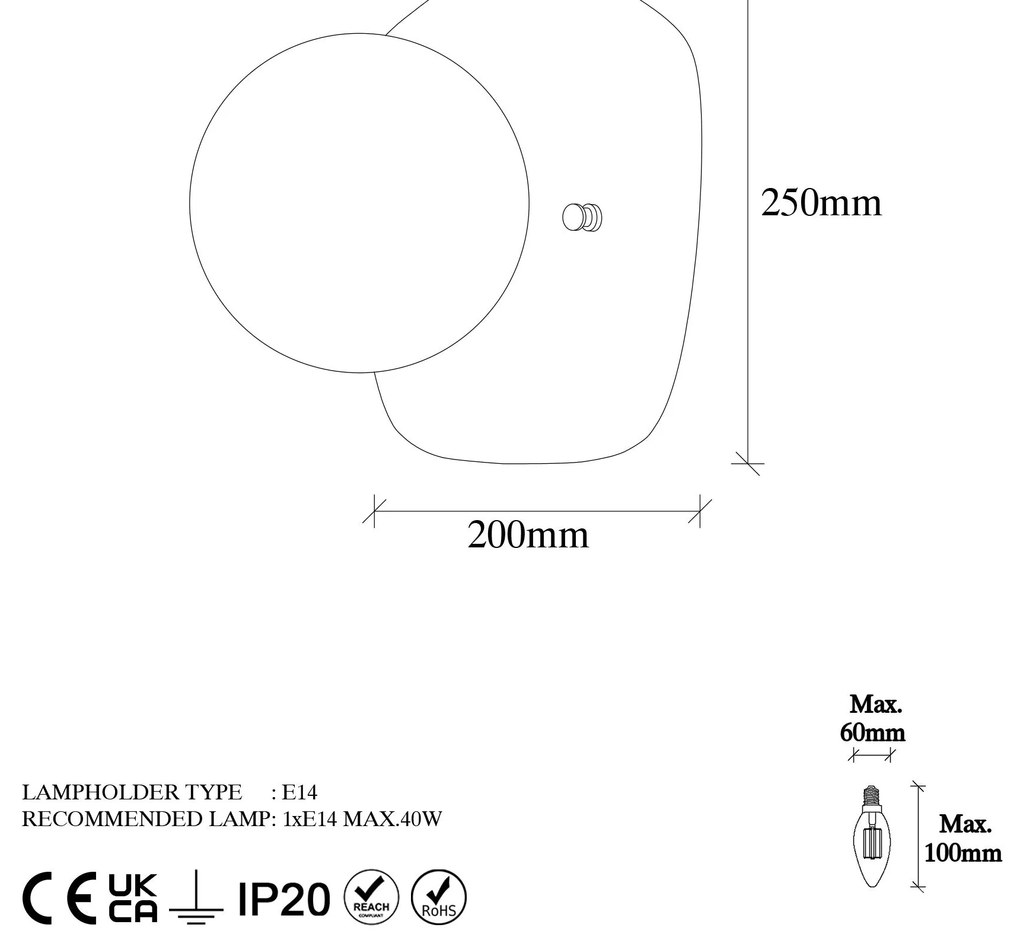 Aplique de Parede Well – Dourado – 20 x 25 x 25 cm
