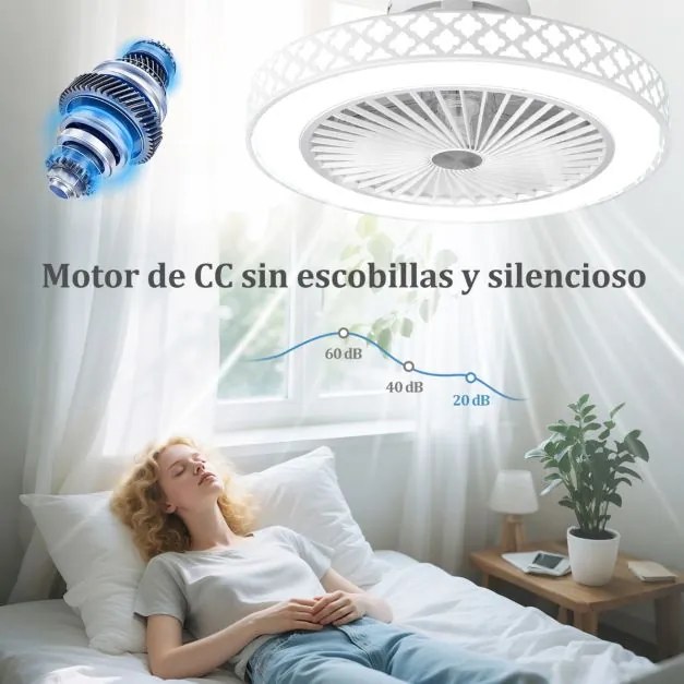 Ventoinha de teto com iluminação de 48 cm, temperatura de cor ajustável, 6 velocidades de vento e controle remoto Branca