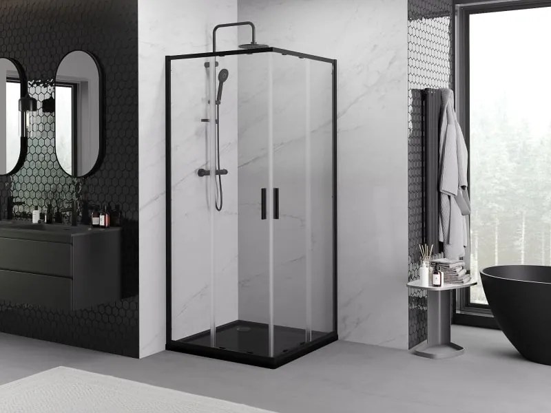 Mexen Exo cabine de duche quadrada de correr 90 x 90 cm, transparente, preta - 8111-090-090-70-00
