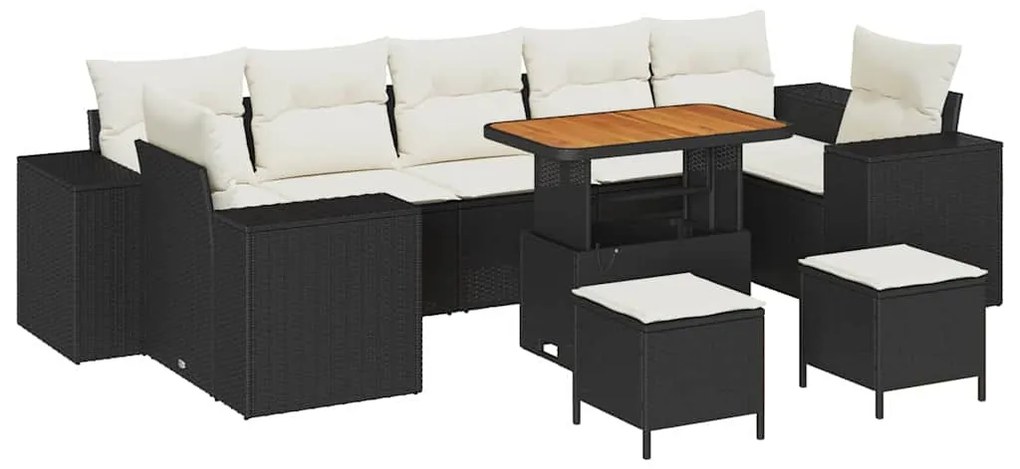 Conjunto de Sofá de Jardim vidaXL de 10 Peças com Almofadas Preto Ratt