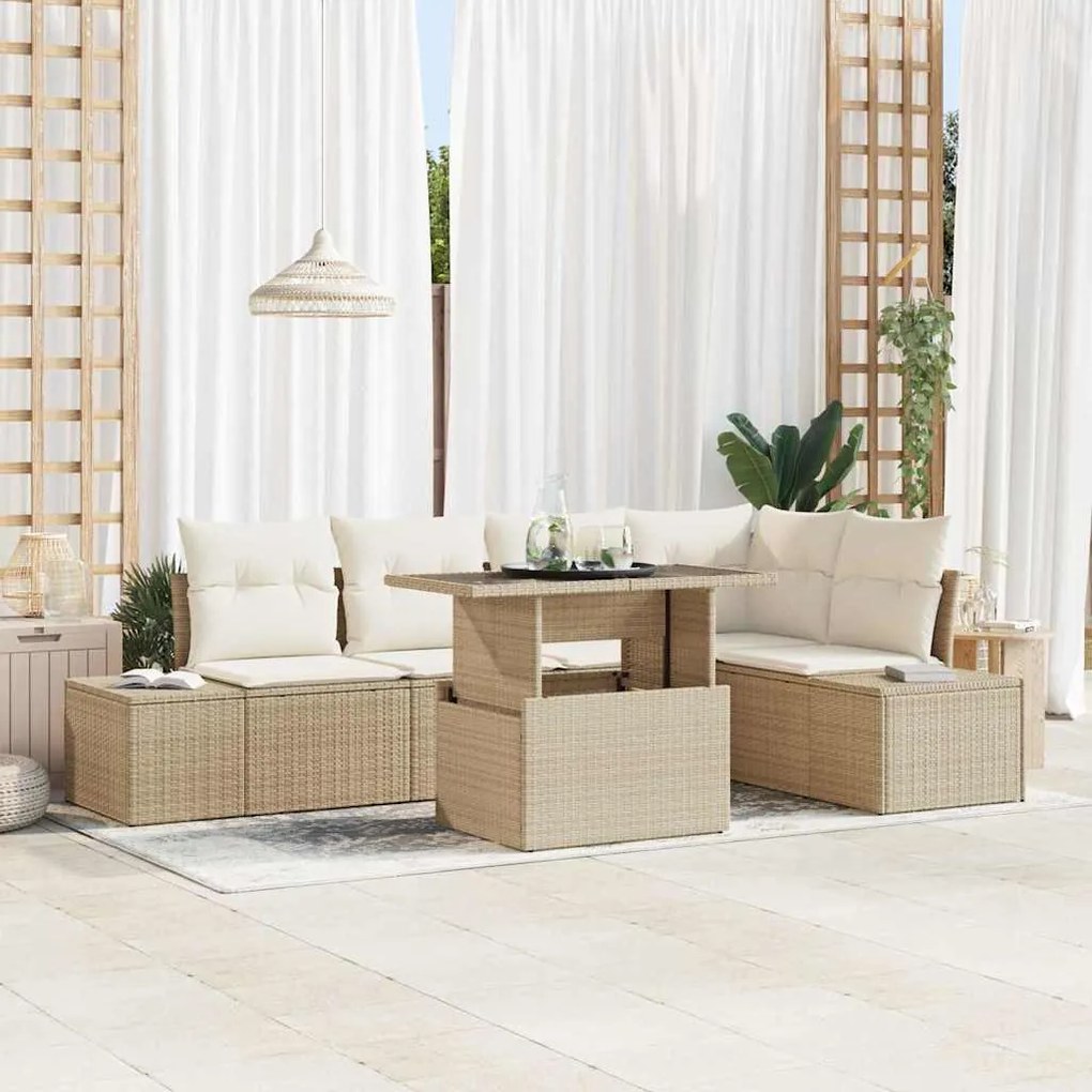 vidaXL Conjunto de Sofá de Jardim 6 Peças com Almofadas Beijinhas de Rattan Sintético