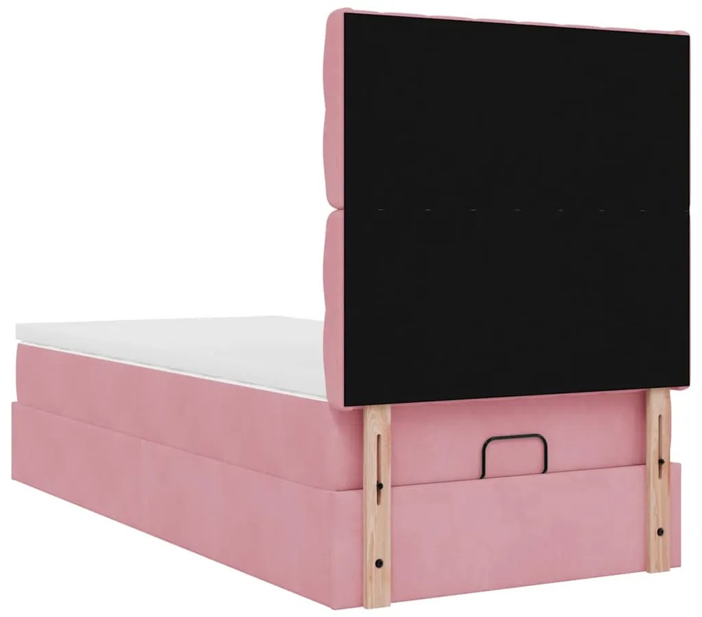 Estrutura de cama otomana com colchões rosa 90x200cm veludo