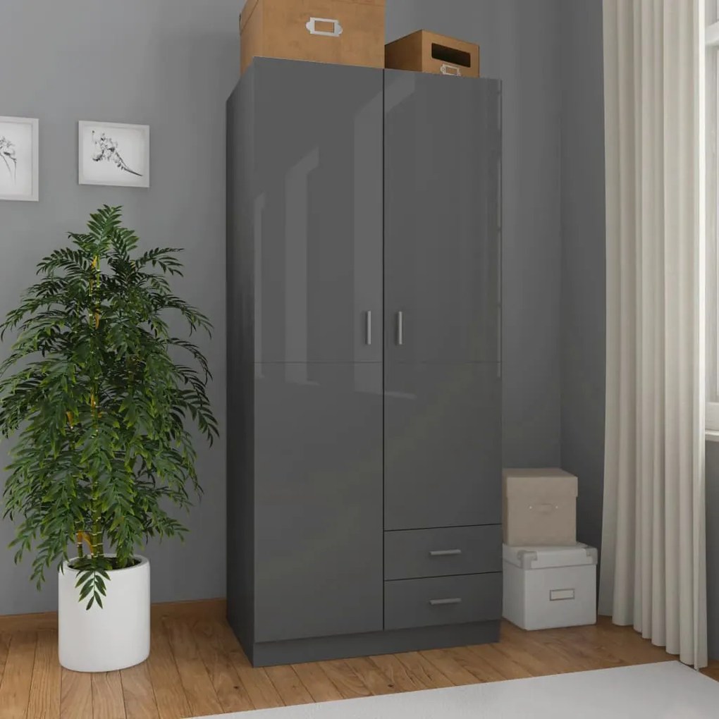 vidaXL Roupeiro 80x52x180 cm contraplacado cinzento brilhante