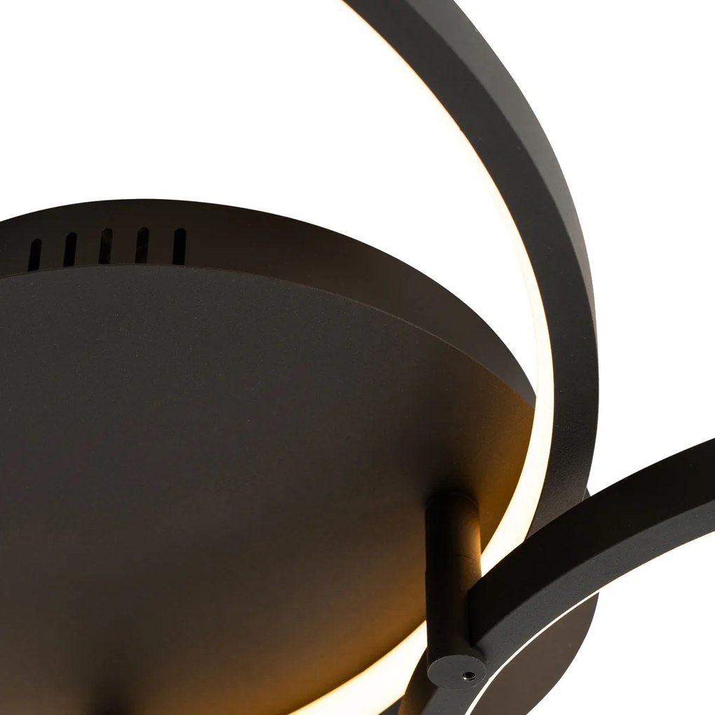 LED Candeeiro de teto inteligente preto 3 luzes com comando remoto - Rondas Design