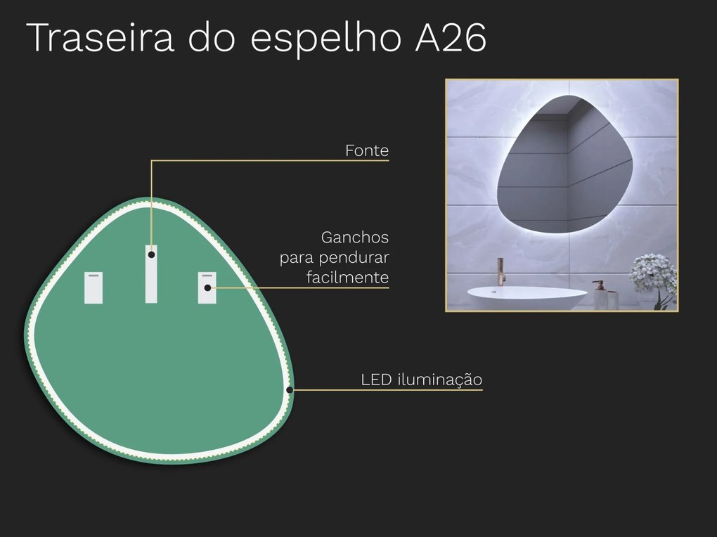 Espelho LED orgânico com iluminação A26