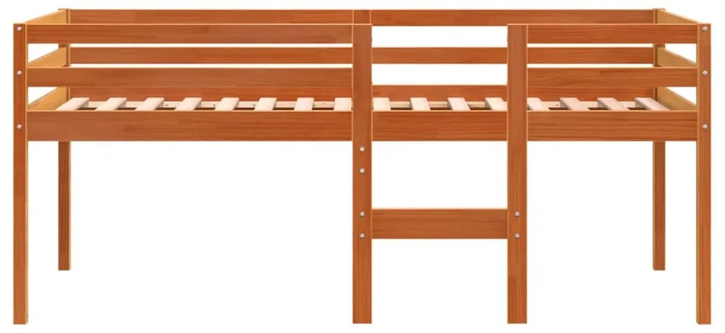 Cama alta 90x200 cm madeira de pinho maciça castanho cera