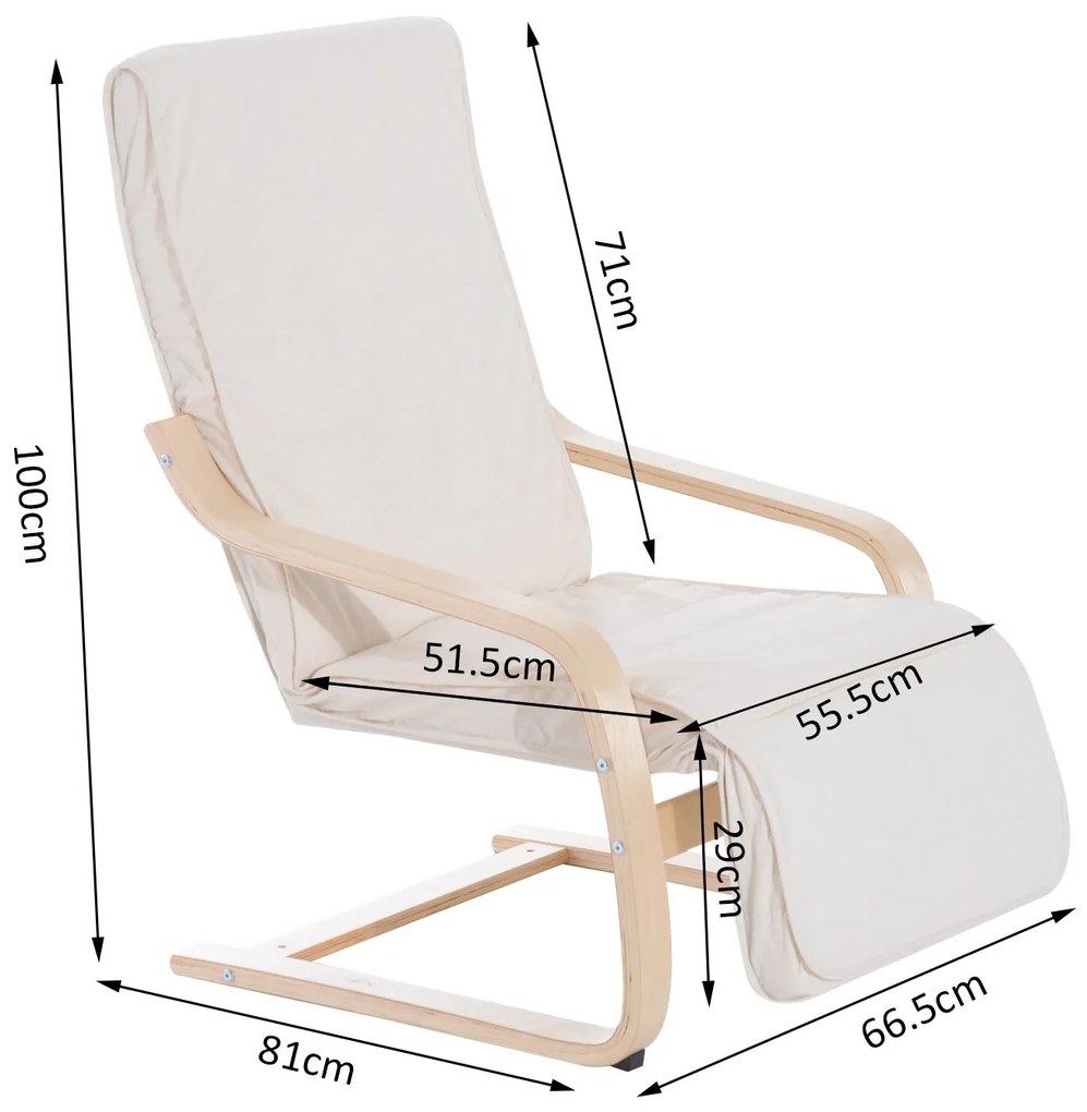 Cadeira relax cadeira relax de madeira com apoio para os pés ajustável 66,5x81x100cm bege