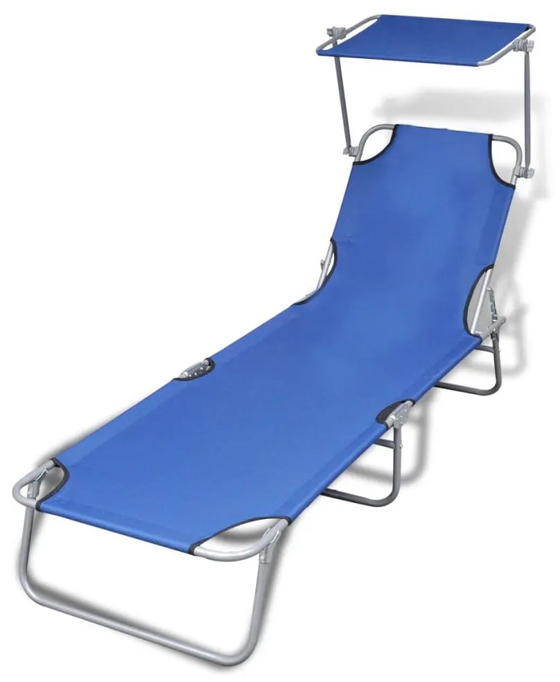 41196 vidaXL Espreguiçadeira dobrável com toldo aço e tecido azul
