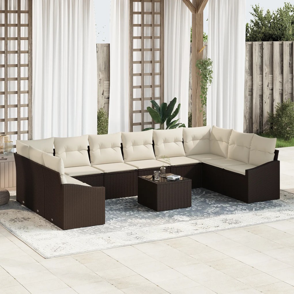 Conjunto de Jantar de Jardim de 10 Peças com Almofadas Cinza em Rattan