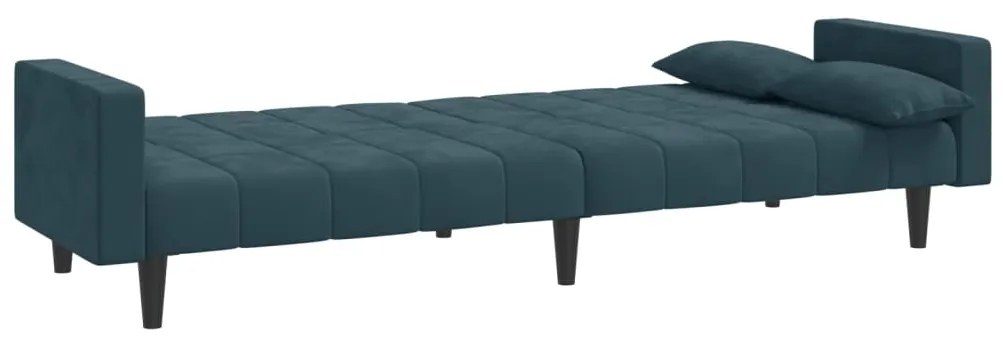 Sofá-cama 2 lugares com duas almofadas veludo azul