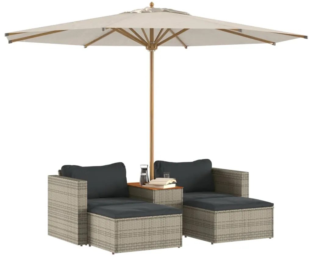 5 pcs conjunto sofás de jardim c/ almofadões acácia e vime PE