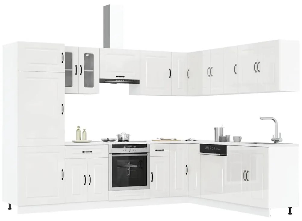 14 peças armário de cozinha conjunto Kalmar brilho branco