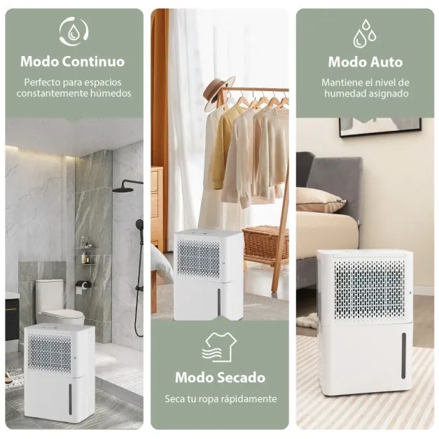Desumidificador 12 L Silencioso e Eficiente com Temporizador de Secagem Automático em Modo Contínuo 27 x 20,5 x 40,5 cm Branco