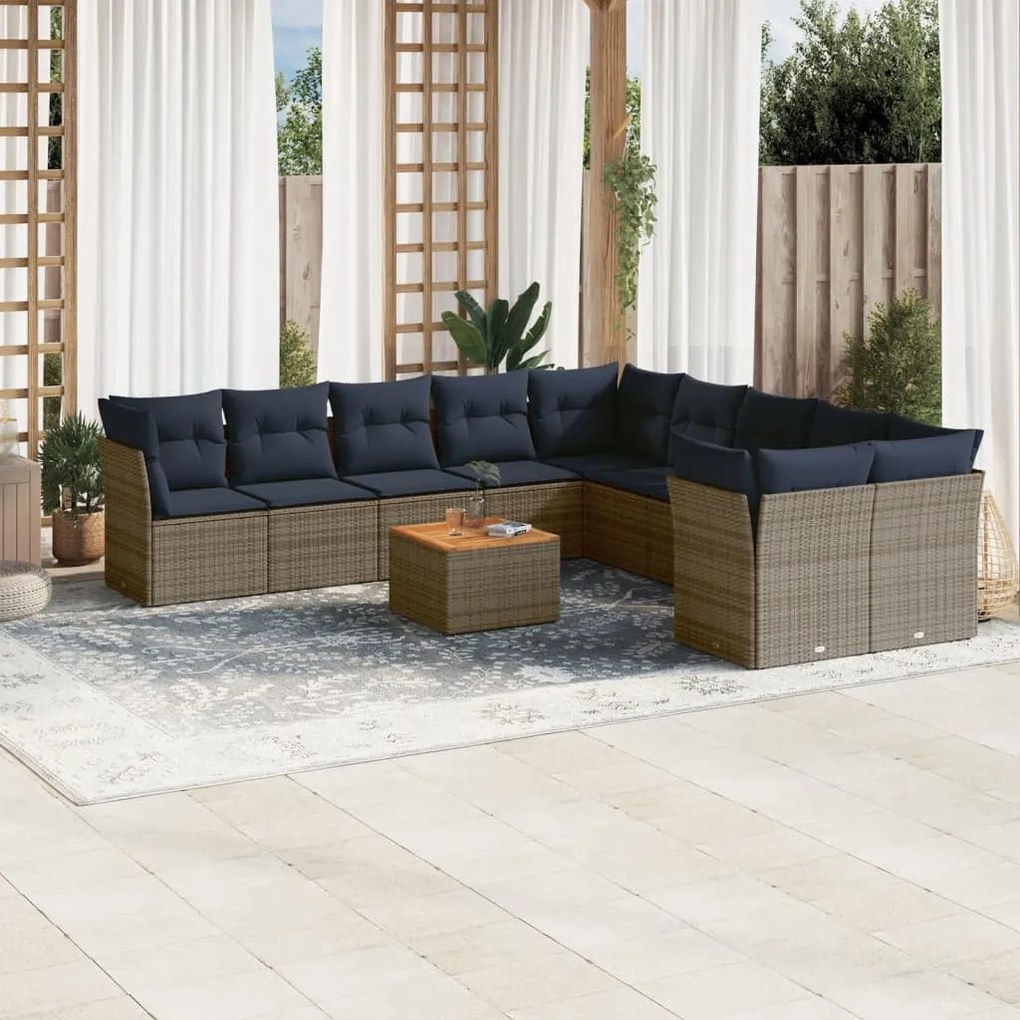 vidaXL 11 pcs conjunto sofás de jardim c/ almofadões vime PE cinzento