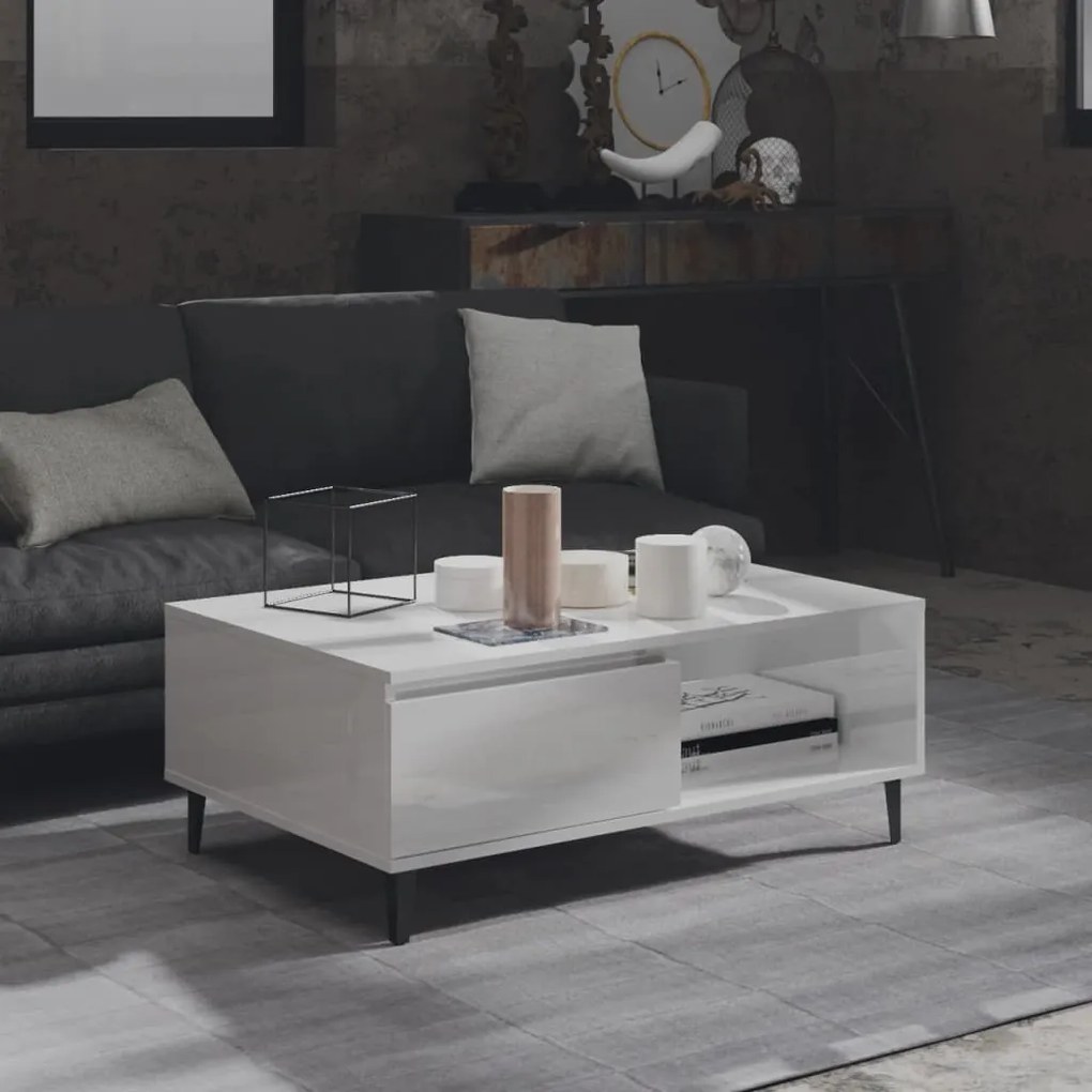 vidaXL Mesa de centro 90x60x35 cm contraplacado branco brilhante