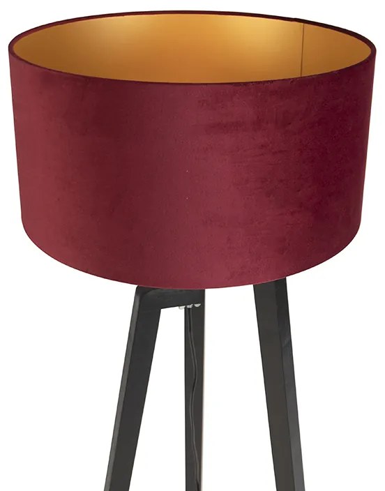 Candeeiro de pé tripé preto com cúpula vermelha e dourado 50 cm - Puros Clássico / Antigo