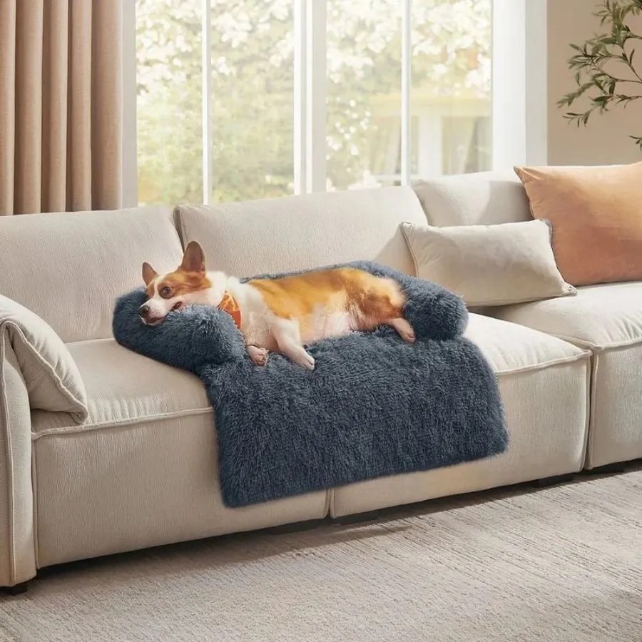 Cama para cães para o sofá L, de pelúcia, 95 x 85 x 16 cm, cinzento escuro