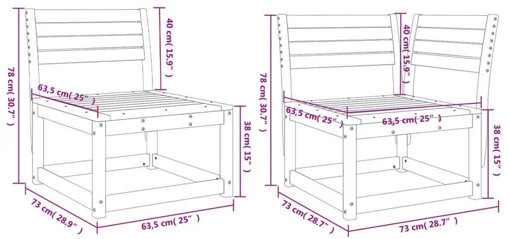 6 pcs conjunto sofás de jardim madeira de pinho maciça
