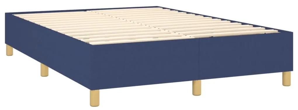 Cama box spring c/ colchão e LED 140x200 cm tecido azul