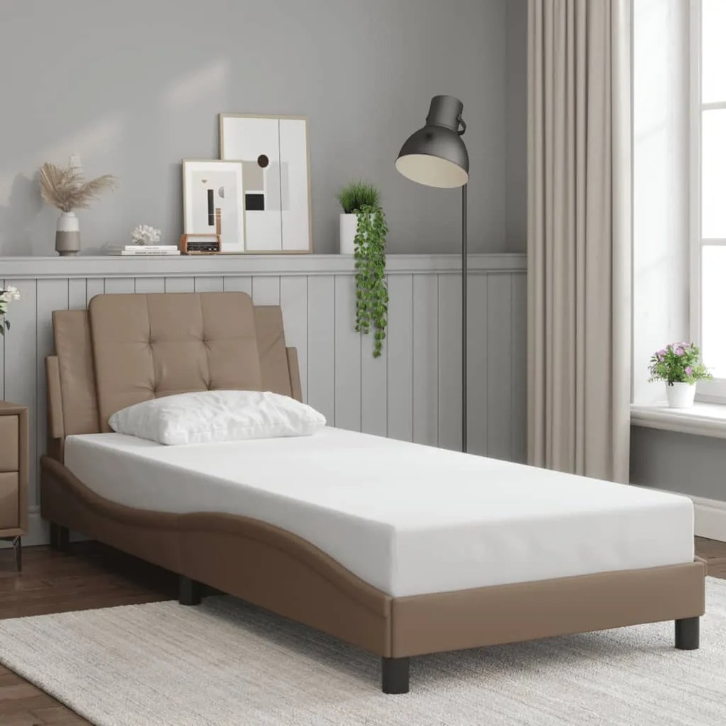 Estrutura cama cabeceira 90x200 cm couro artificial cappuccino