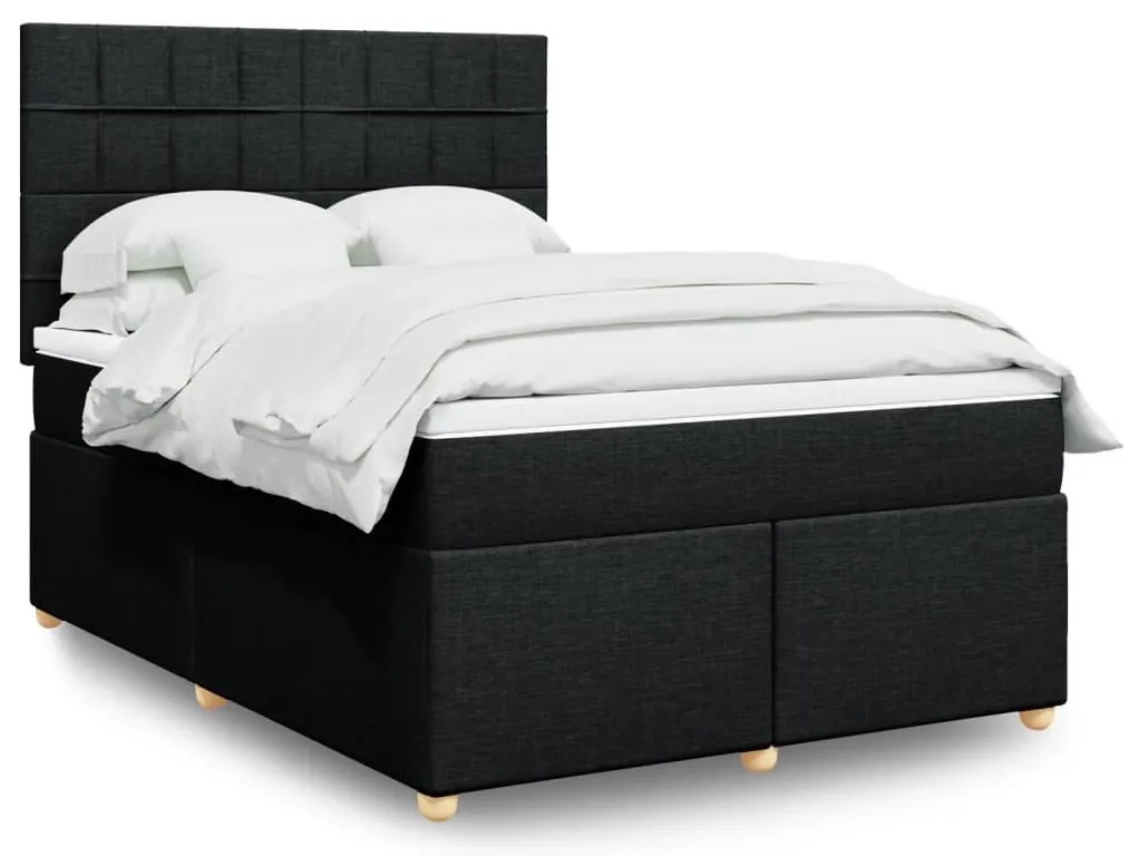 vidaXL Cama com molas/colchão 140x200 cm tecido preto