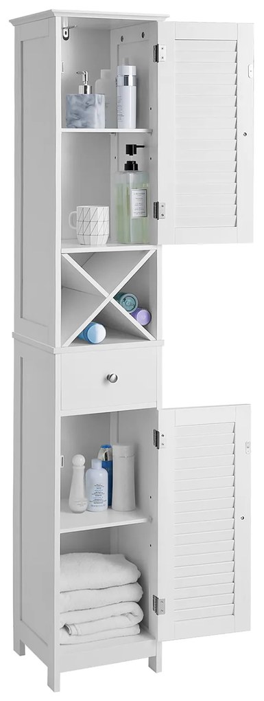 Armário de casa de banho com portas de batente estilo escandinavo 32 x 30 x 170 cm Branco